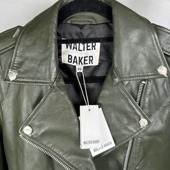 Walter Baker NEW 100% Lamb Leather Olive Biker Full Zip Jacket Ladies XS - Picture 5 of 13